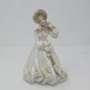 Vintage Lefton white Gay Nineties Woman with Parasol Figurine #K8274